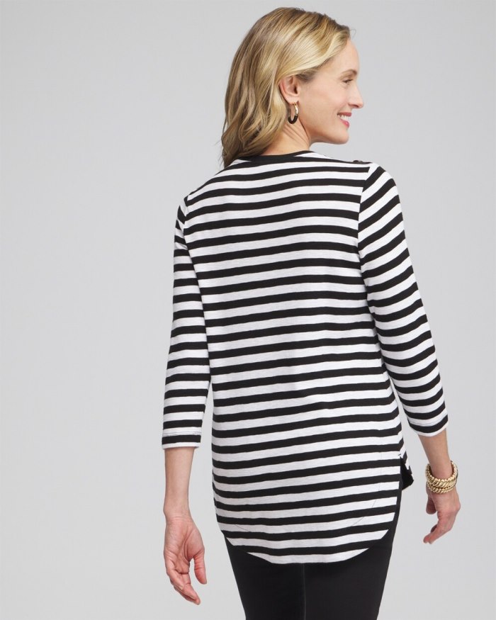 Women's Stripe Button Trim Ribbed Tunic - Black