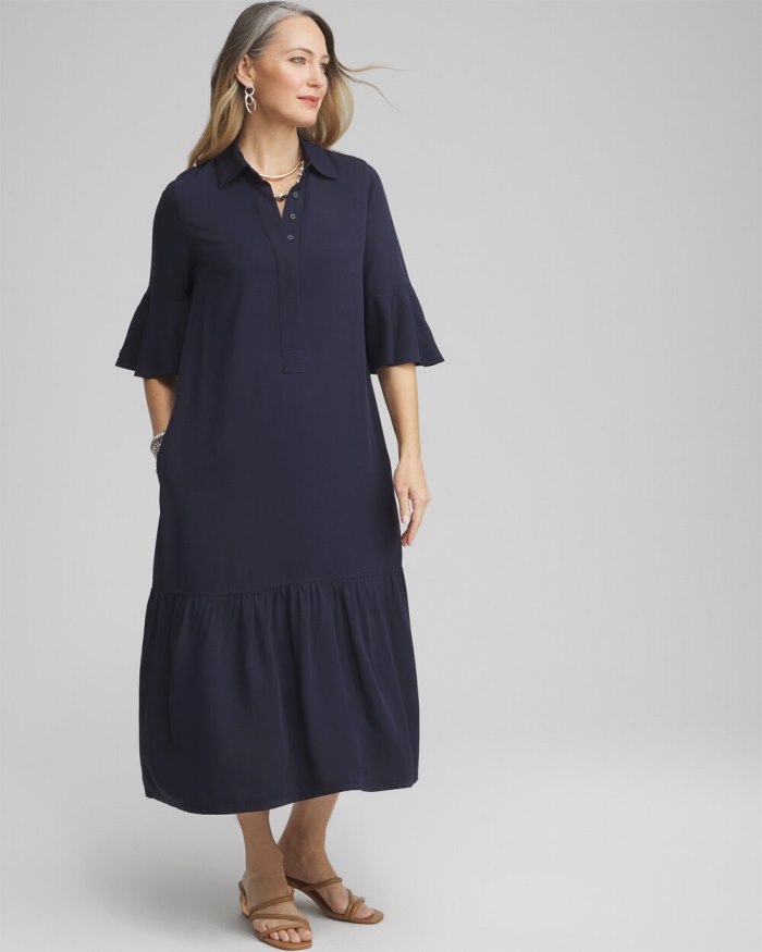 Women's Flounce Sleeve Midi Dress - Classic Navy