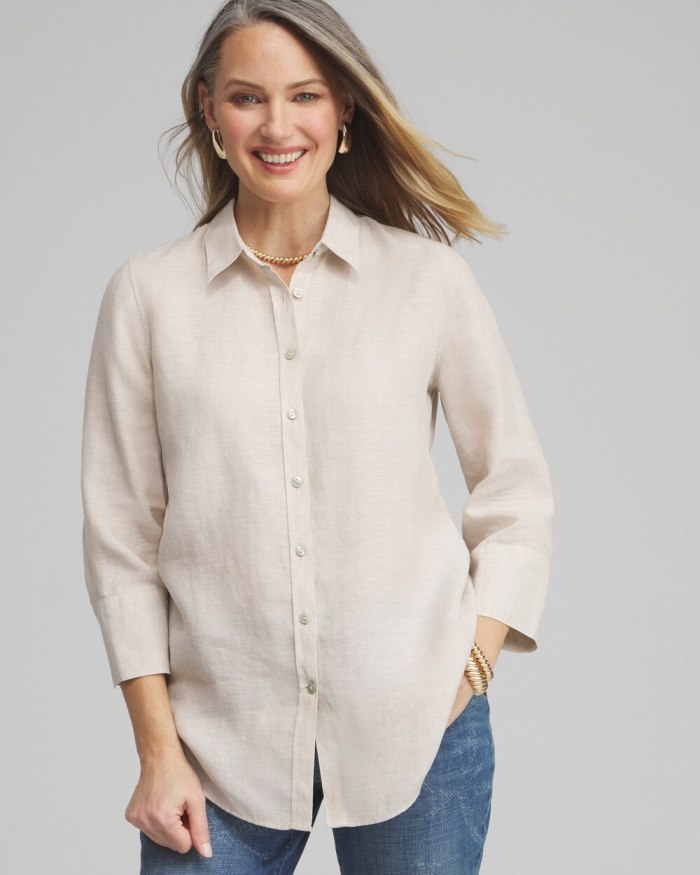 Women's No Iron Linen 3/4 Sleeve Shirt - Oatmeal