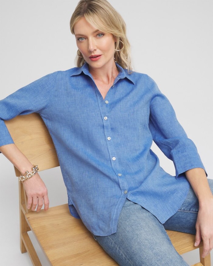 Women's No Iron Linen 3/4 Sleeve Shirt - Oatmeal