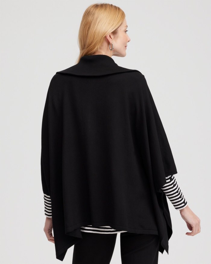 Women's Zip Collar Sweater Poncho - Black