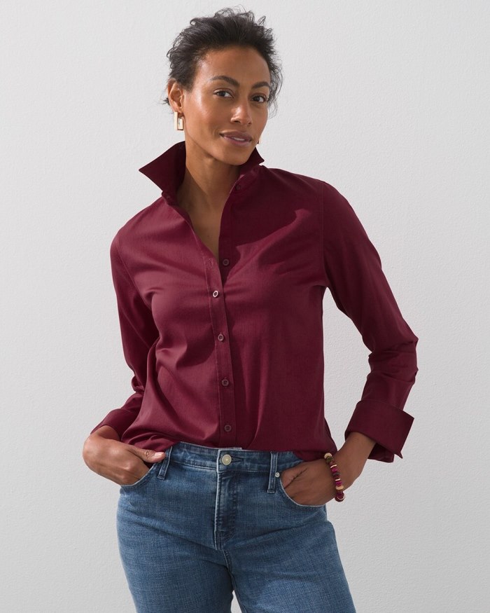 Women's No Iron Stretch Shirt - Deep Chianti - Click Image to Close