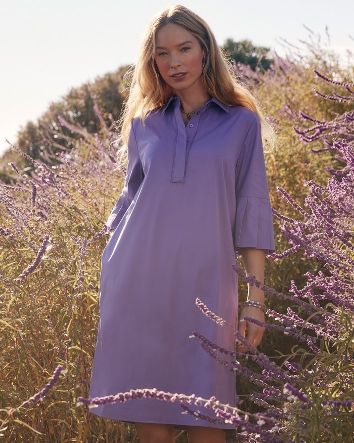 Women's Poplin Pleat Sleeve Popover Dress - Parisian Purple