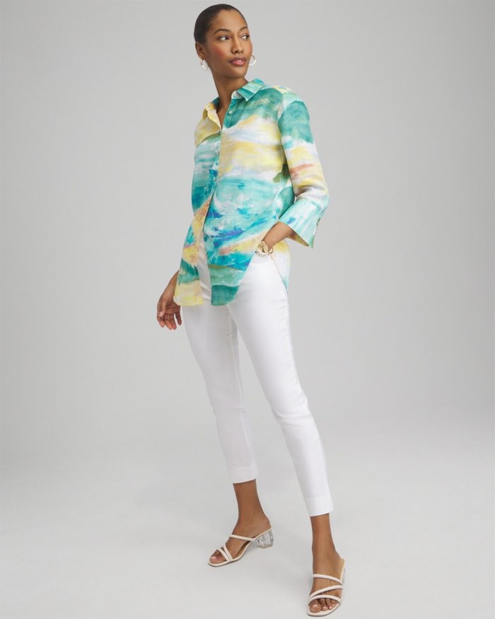 Women's No Iron Linen Watercolor 3/4 Sleeve Shirt - Cool Water