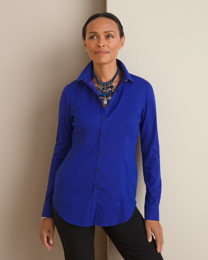 Women's No-Iron Fitted Stretch Shirt - Magnetic Blue