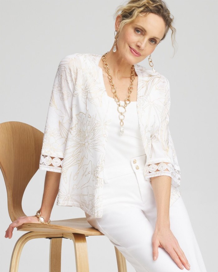 Women's Summer Romance Foil Print Cardigan - Alabaster