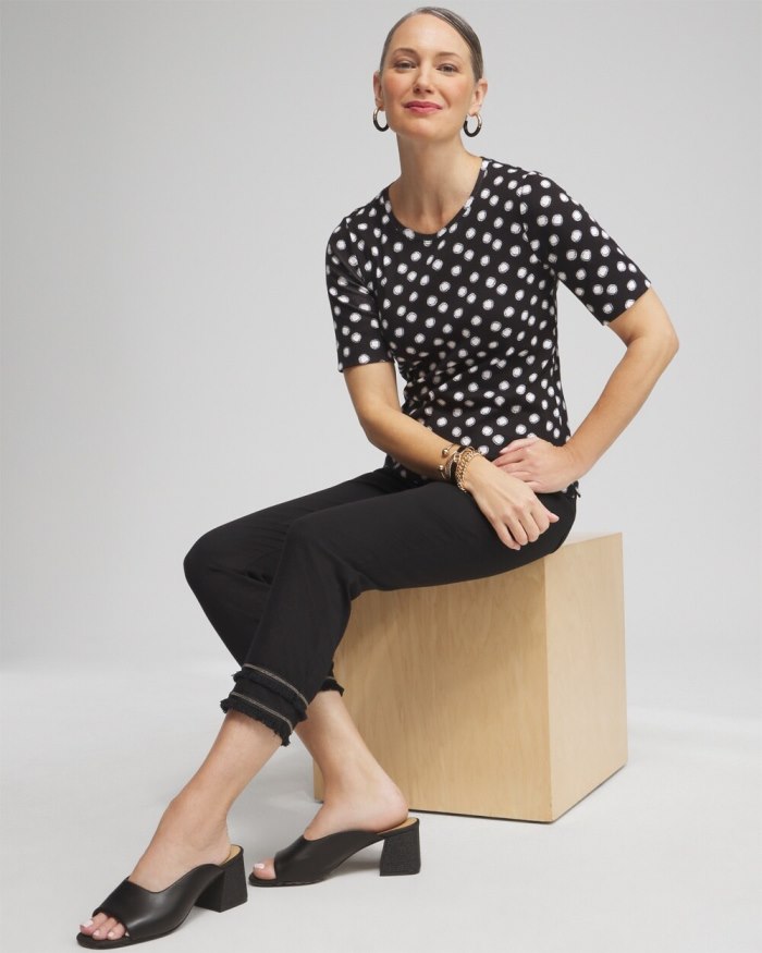 Women's Polka Dot Everyday Elbow Sleeve Tee - Black