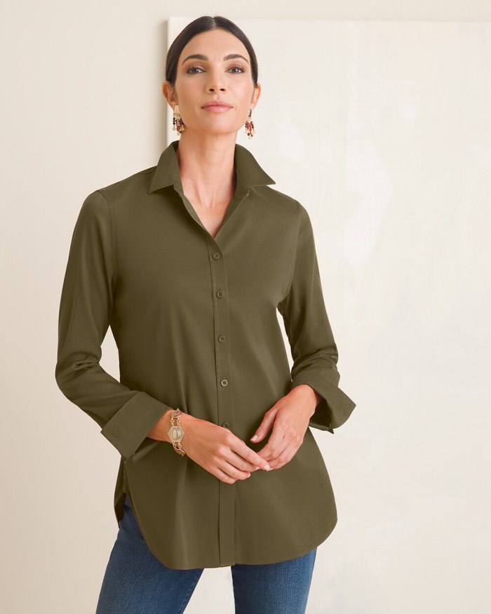 Women's No-Iron Stretch Shirt - Ambered Olive - Click Image to Close