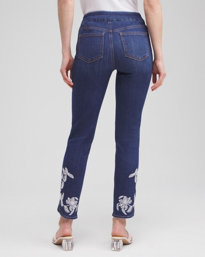 Women's Embroidered Pull-on Ankle Jeggings - Morwenna Indigo