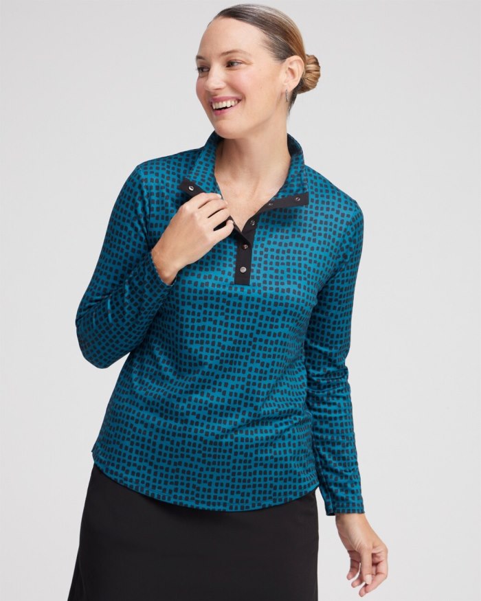 Women's Zenergy UPF Snaps Long Sleeve Polo - Moonlit Teal - Click Image to Close