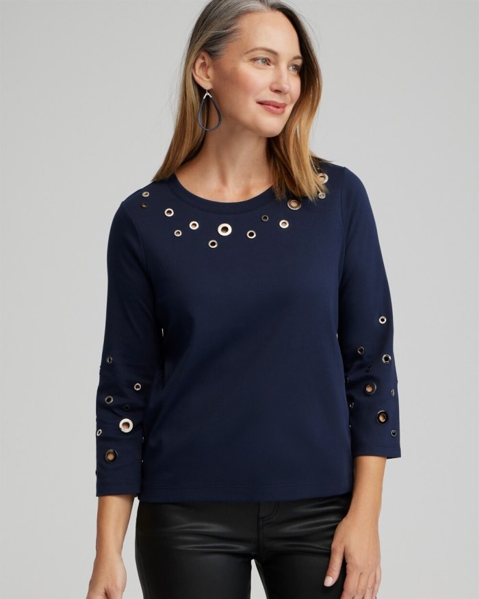 Women's Grommet Detail Tee - Classic Navy