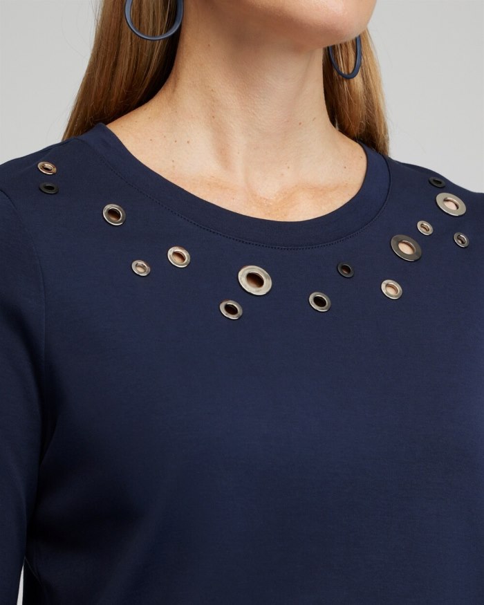 Women's Grommet Detail Tee - Classic Navy