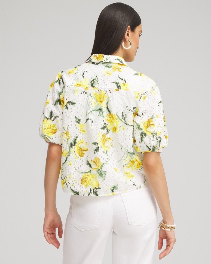 Women's Floral Eyelet Shirt - Lemon Blossom