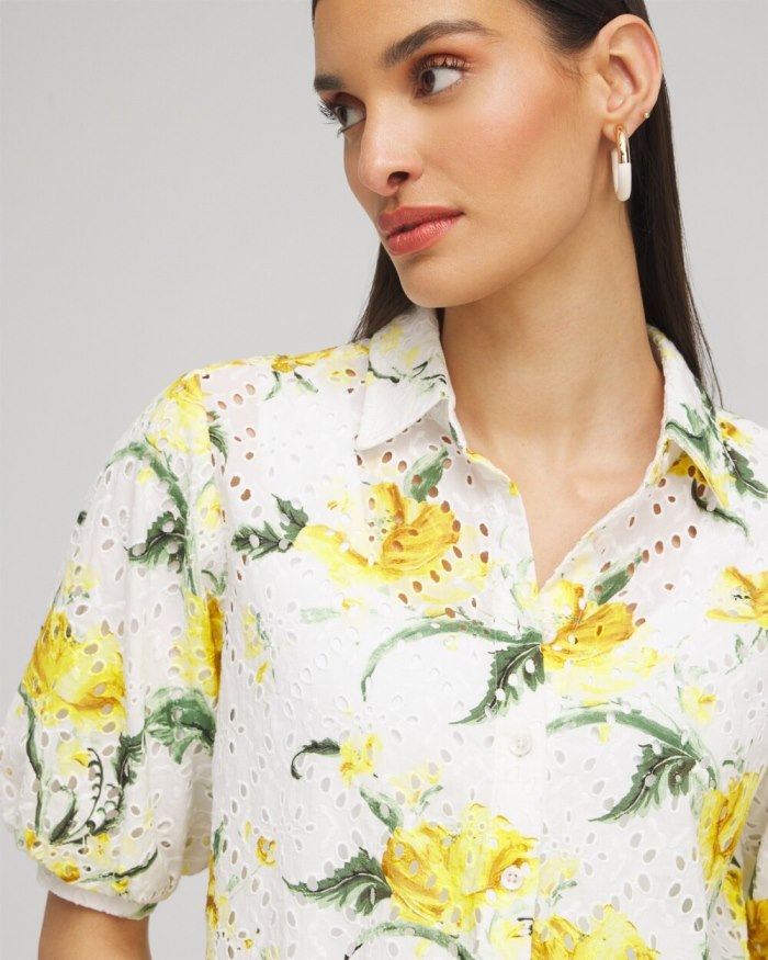 Women's Floral Eyelet Shirt - Lemon Blossom