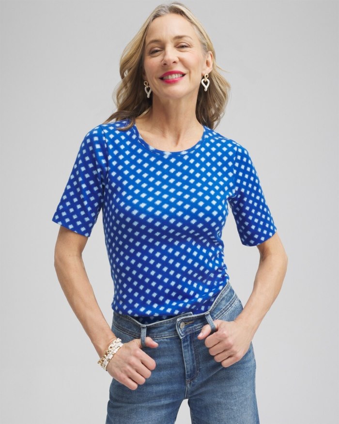 Women's Checkered Everyday Elbow Sleeve Tee - Intense Azure - Click Image to Close