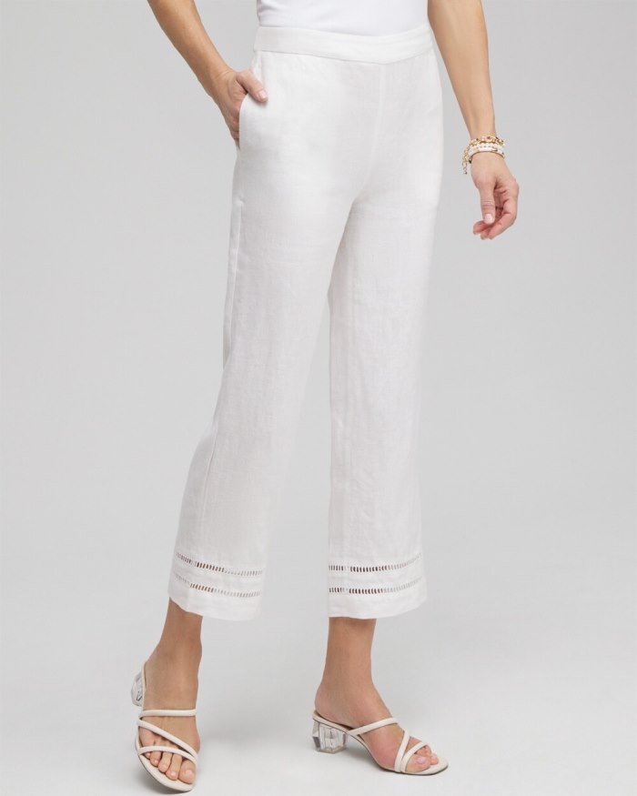 Women's Linen Ladder Trim Cropped Pants - Alabaster - Click Image to Close