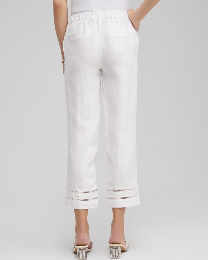 Women's Linen Ladder Trim Cropped Pants - Alabaster