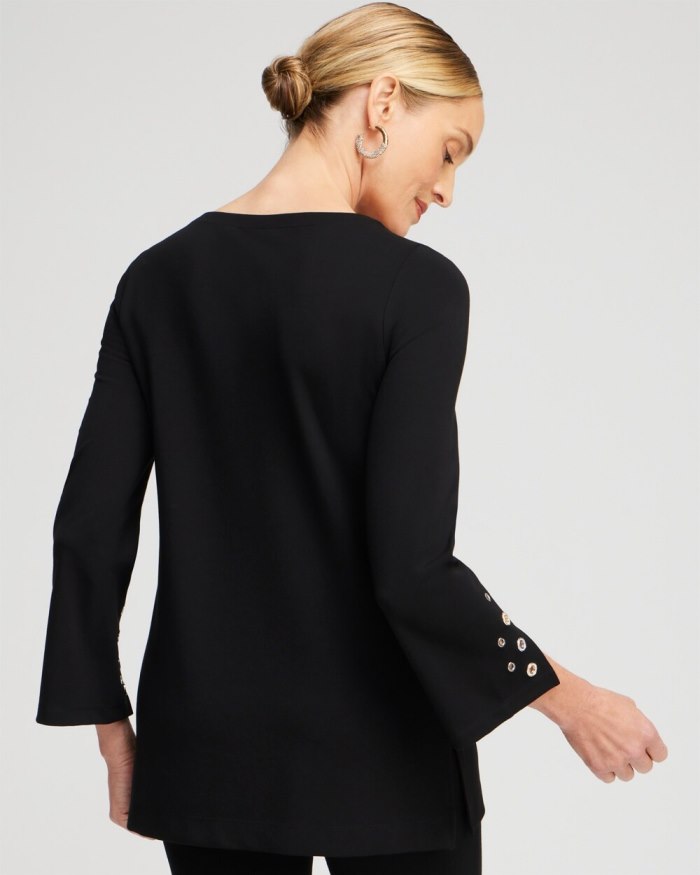 Women's Ponte Grommet Flare Sleeve Top - Black