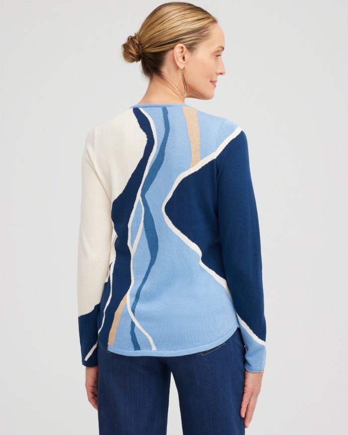 Women's Spun Rayon Intarsia V-neck Pullover - Azores Blue