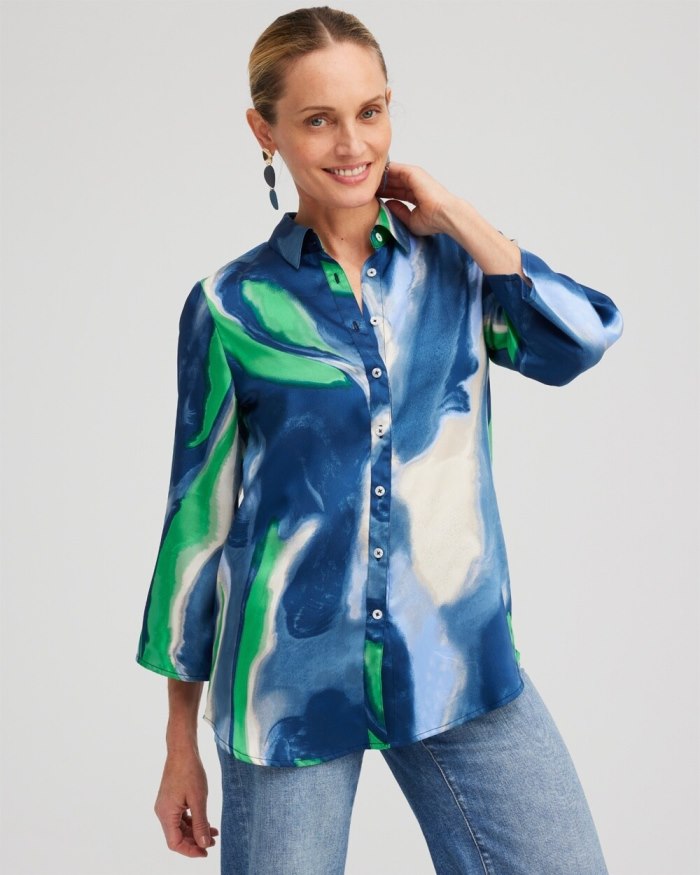 Women's Drama Sleeve Swirl Print Top - Azores Blue