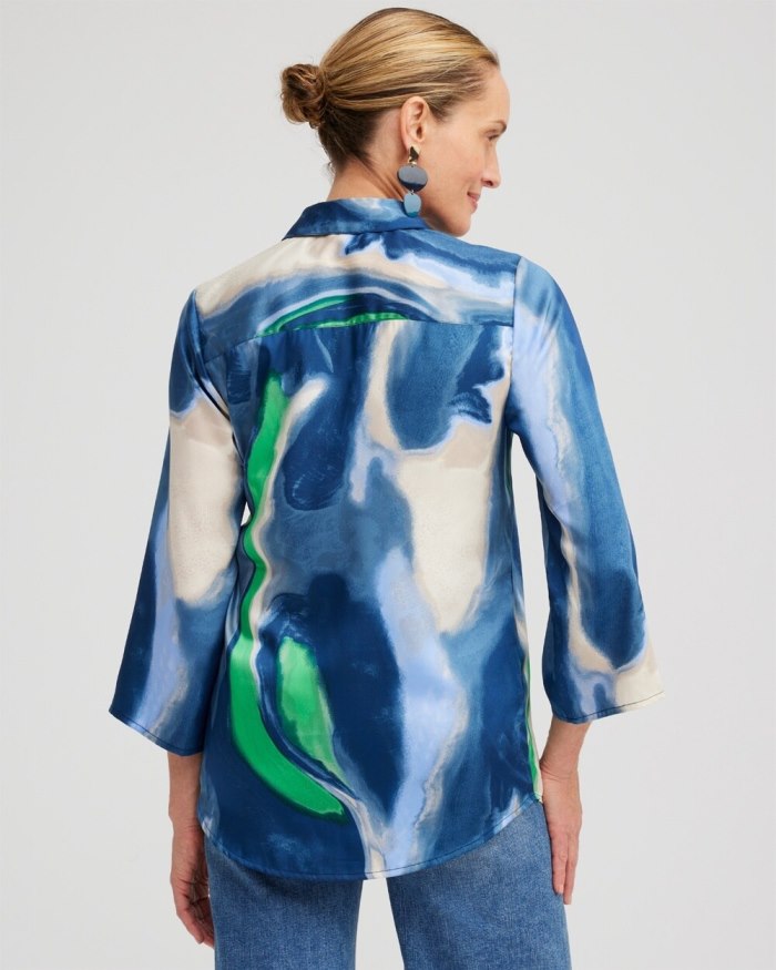 Women's Drama Sleeve Swirl Print Top - Azores Blue