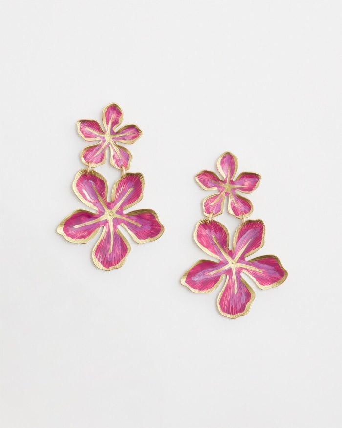 Women's No Droop Magenta Flower Earrings - Magenta Rose