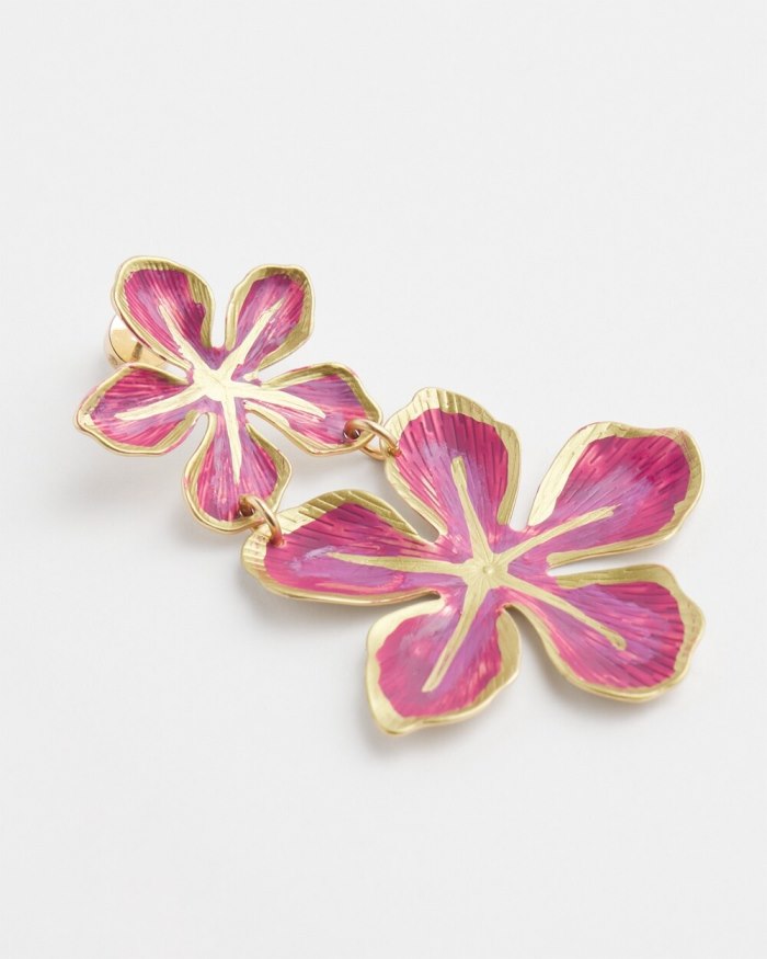 Women's No Droop Magenta Flower Earrings - Magenta Rose