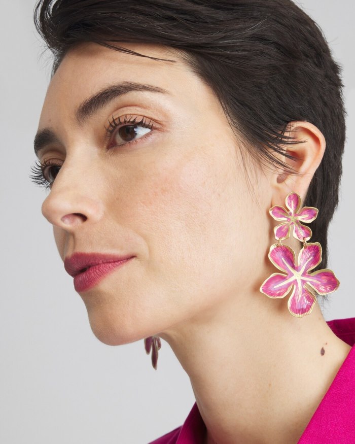 Women's No Droop Magenta Flower Earrings - Magenta Rose