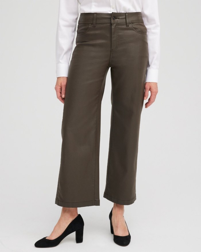 Women's Coated Wide Leg Cropped Denim - Mink Taupe