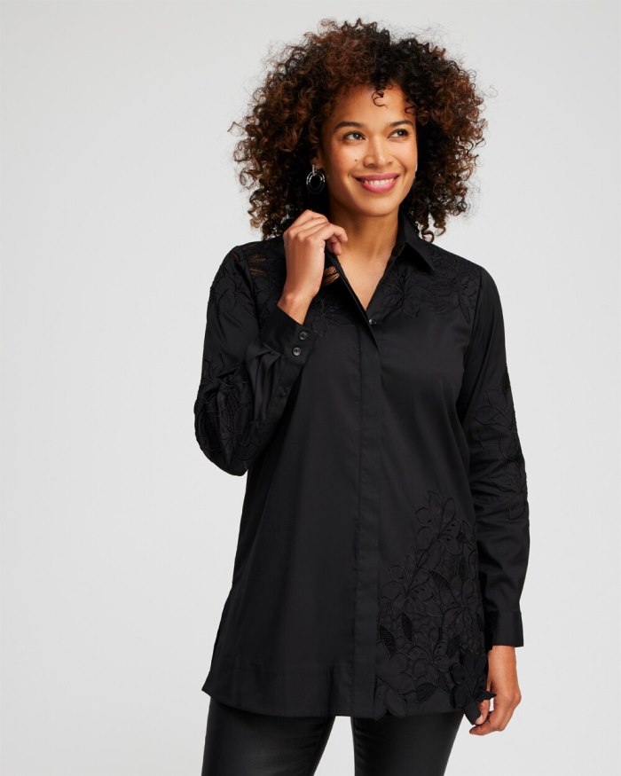 Women's Poplin Lace Tunic - Black