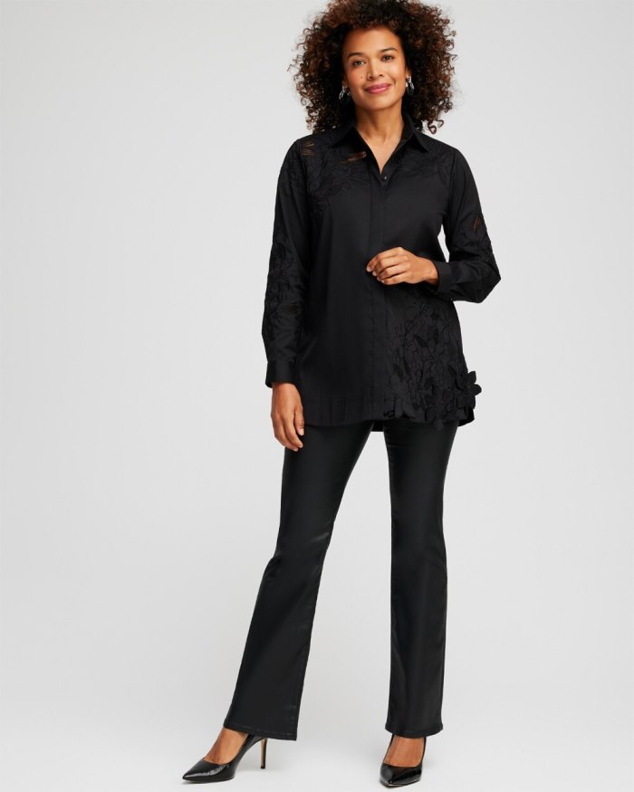 Women's Poplin Lace Tunic - Black