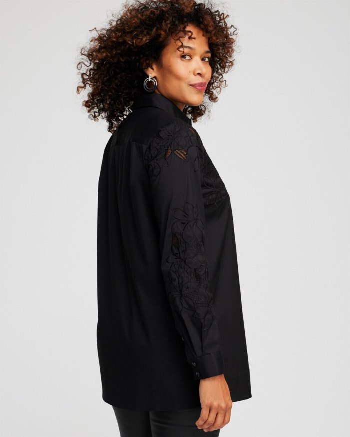 Women's Poplin Lace Tunic - Black