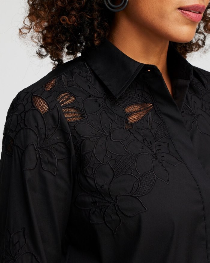 Women's Poplin Lace Tunic - Black