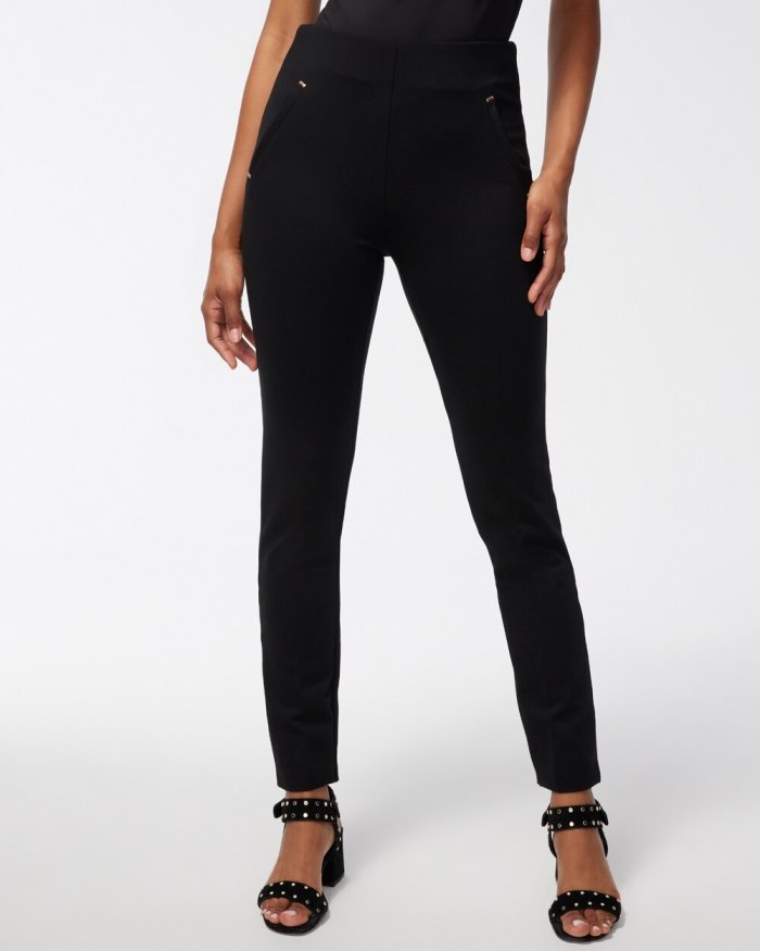 Women's Juliet Ponte Trim Detail Ankle Pants - Black - Click Image to Close