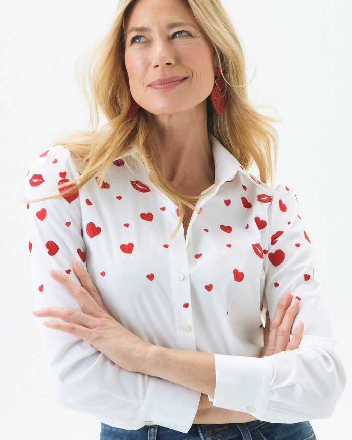 Women's Embroidered Hearts Shirt - Alabaster