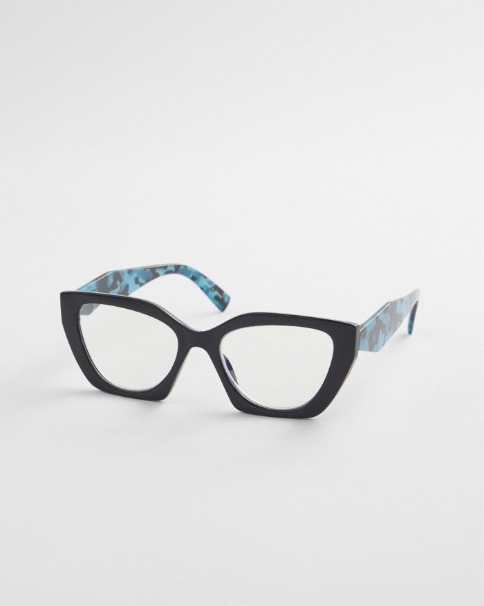 Women's Blue Faux Tort Readers - Blue - Click Image to Close