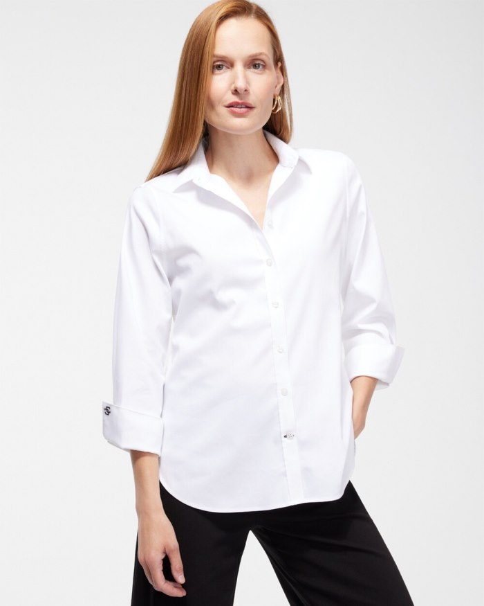 Women's No Iron 3/4 Sleeve Stretch Shirt - Optic White