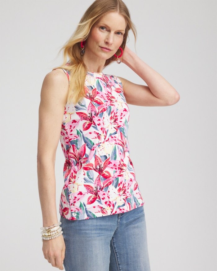 Women's Island Button Detail Tank - Watermelon Punch - Click Image to Close