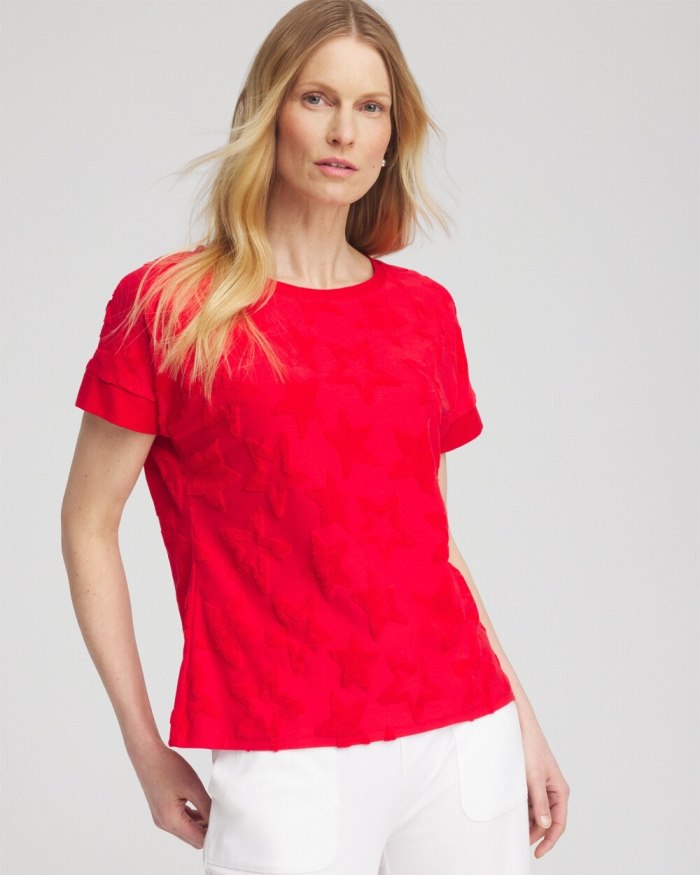 Women's Zenergy Textured Star Top - MADEIRA RED - Click Image to Close