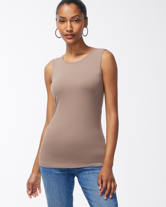 Women's High Neck Microfiber Tank - Urban Taupe - Click Image to Close