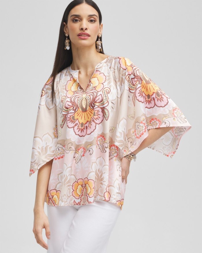 Women's Satin Floral Keyhole Neck Blouse - Porcelain Rose