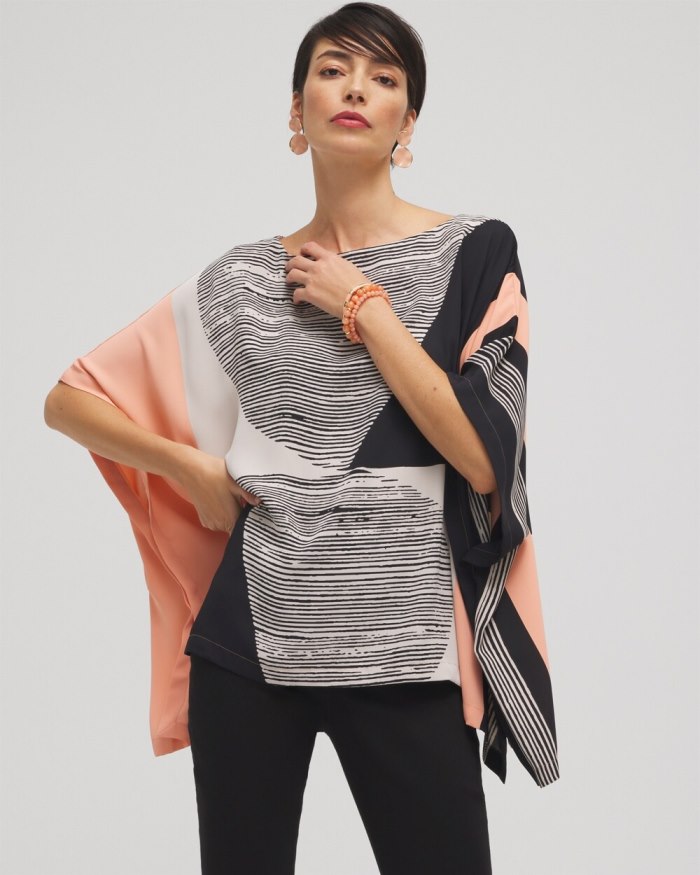 Women's Modern Art Print Poncho - Black