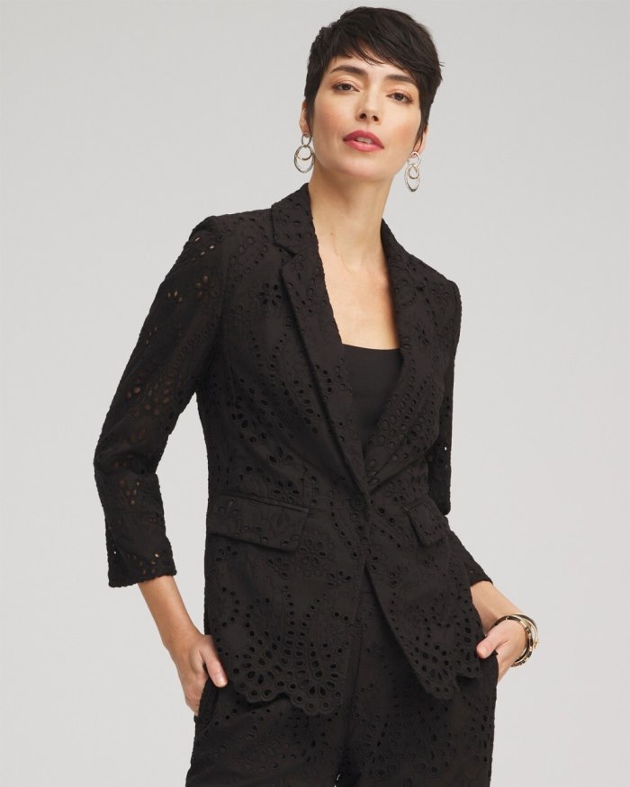 Women's Eyelet Blazer - Black