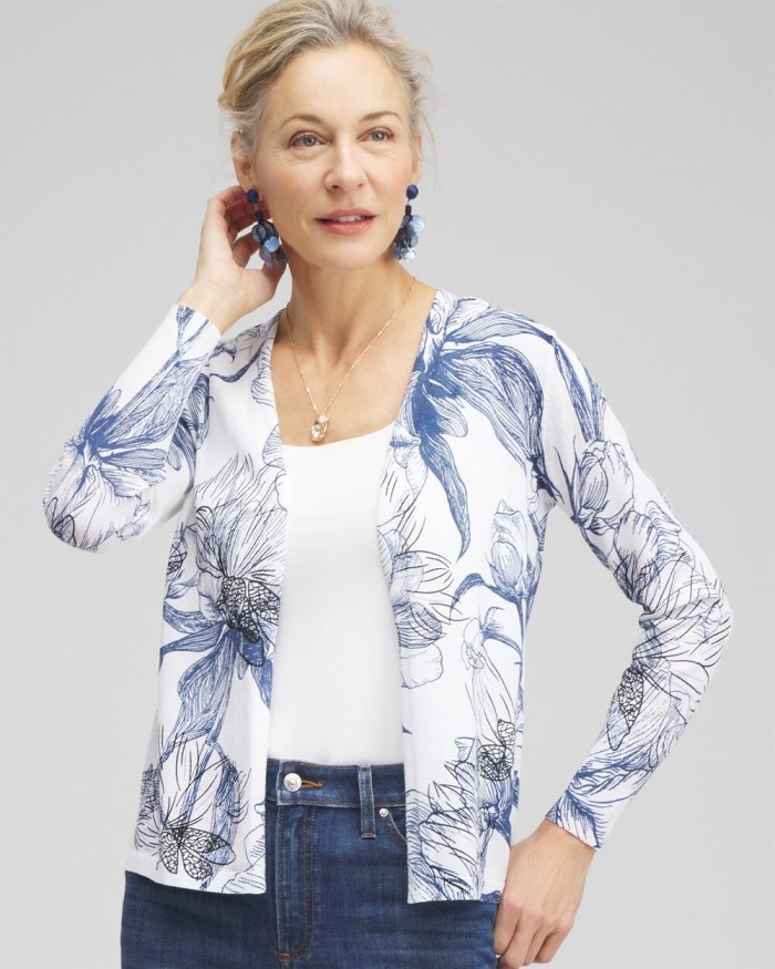 Women's Summer Romance Floral Topper Cardigan - Alabaster - Click Image to Close