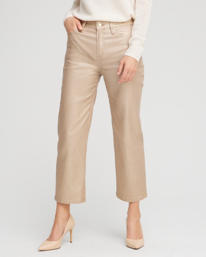 Women's Coated High Rise Straight Crops - Gold - Click Image to Close