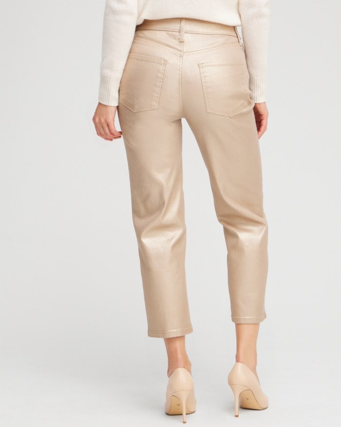 Women's Coated High Rise Straight Crops - Gold