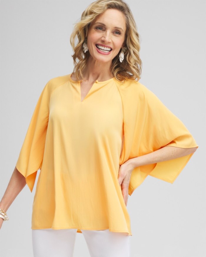 Women's Satin Keyhole Neck Blouse - Mango Sorbet