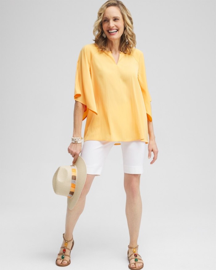 Women's Satin Keyhole Neck Blouse - Mango Sorbet