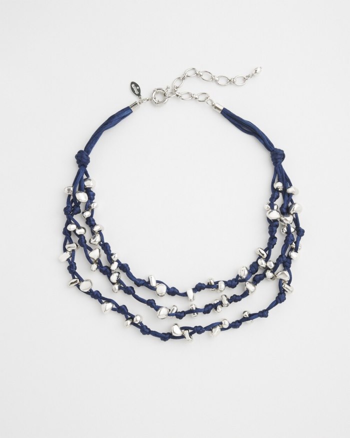 Women's Silk Cord Necklace - Blue - Click Image to Close