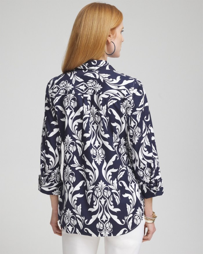 Women's No Iron Stretch Swirl Shirt - Classic Navy/White